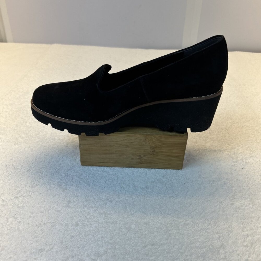 Vionic Willa Black Suede Loafers Black Soles 2" Platform SZ 8 Wide No Box